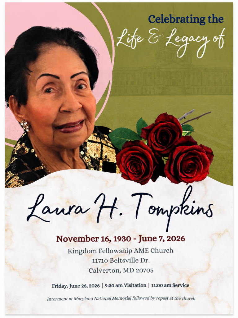 Funeral program for Mrs. Laura Tompkins